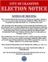 City of Cranston Election Notice: Board of Canvassers Meeting